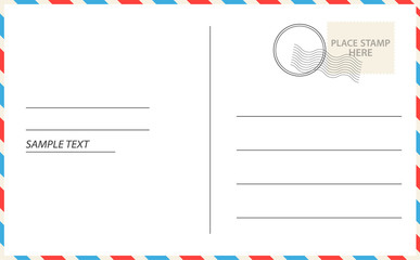 Leinwandbilder - Vector postcard with white paper. Vector postcard empty mail stamp and message design.