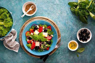 Greek salad, overhead view