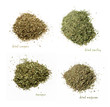 © Soifi - Four kinds of dried spices. Oregano, parsley, marjoram, tarragon. White isolated background. View from above.
