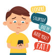 Cyber bullying concept. Teenage Girl Being Bullied By abusive text messages. Flat style vector illustration