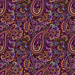 Wall Mural - Seamless colorful pattern with paisley. Traditional bright ethnic ornament. Vector print. Use for wallpaper, pattern fills,textile design.