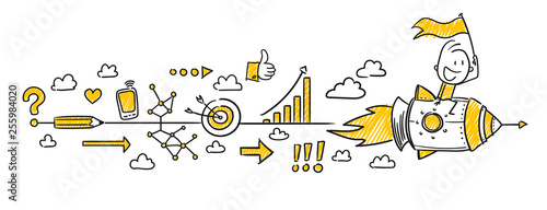 Cuadros en Lienzo Strichfiguren / Strichmännchen: Business, Rakete, startup