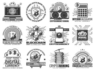 Aufkleber - Cryptocurrency, mining and blockchain icons