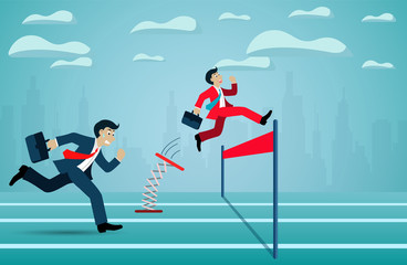 Leadership concept. Businessman competition run go to the finish line to success goal. business finance concept. creative idea. illustration cartoon vector