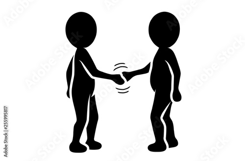 Zwei schwarz-weiße Männchen beim Händeschütteln / Flat Design / Vektor / Icon Stock-Vektorgrafik ...