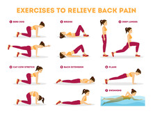 Exercise Set To Relieve Back Pain. Stretching And Training