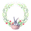 easter bunny with flowers in basket