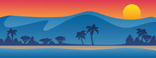 Mountains With Beach Shoreline Summer Scene Background Vector Illustration