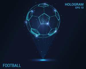 Wall Mural - Football hologram. Digital and technological background of football. The ball consists of rays of light.