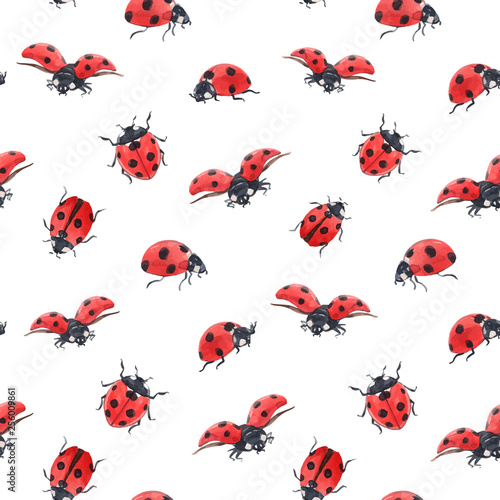 Cuadros en Lienzo Watercolor ladybug seamless vector pattern