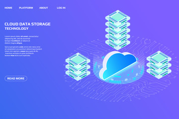 Leinwandbilder - Cloud Storage Big Data Isometric Transfer Processing Center Concept. Abstract Futuristic Element Digital Information Design Technology Illustration.