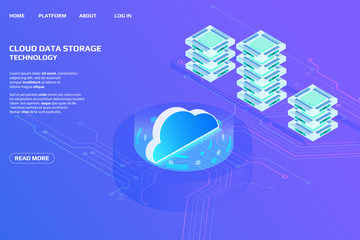 Leinwandbilder - Cloud Storage Big Data Isometric Transfer Processing Center Concept. Abstract Futuristic Element Digital Information Design Technology Illustration.