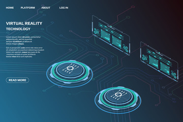 Leinwandbilder - UI Futuristic Isometric 3D Technology Big Data Communication Transfer Concept. Scifi Display Gadget Virtual Reality Monitoring System Element For Web, Game, App Illustration