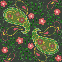  Seamless pattern and bandana, design  with paisley and flowers. Vector print.