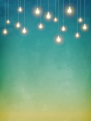 Beautiful vintage background with decorative lightbulbs. Inspiration card for wedding, date, birthday, tea or garden party