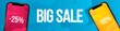 © happyvector071 - Creative vector illustration of big sale banner with phone isolated on transparent background. Art design black friday poster. Abstract concept graphic mobile discount offer promotion element