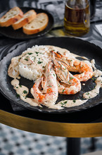 French Riviera Style Camarones Shrimps.with White Rice Basmati