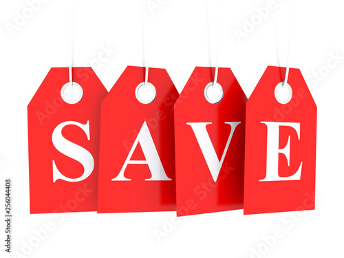 Cuadros en Lienzo Save word text on red glossy hanging etiquette - save money, buy cheap
