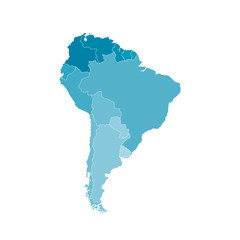 Naklejka na meble Vector illustration with map of South America continent. Blue silhouettes, white background. 