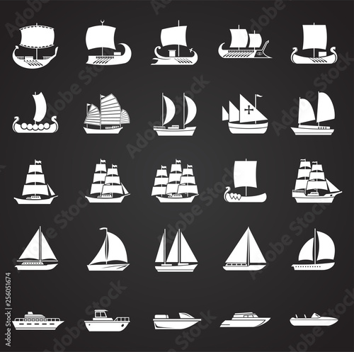Fotografía Ship icons set on black background for graphic and web design