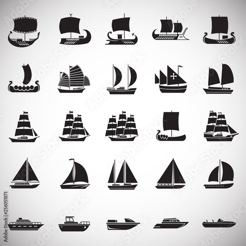 Fotomural Ship icons set on white background for graphic and web design