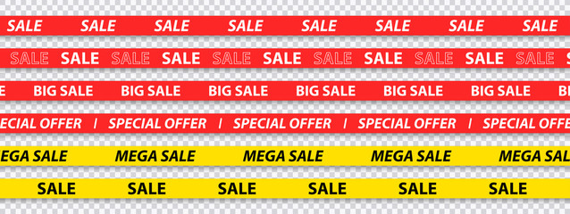Wall Mural - big sale, discount, mega sale, special offer, red and yellow tapes isolated on transparent backgroun