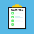 Clipboard claim form. Check list. Online claim form. Vector illustration.