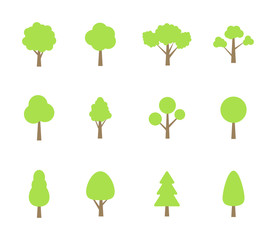 Wall Mural - trees collection. icons of green plants, forest. trees illustrations. tree set. vector illustrations