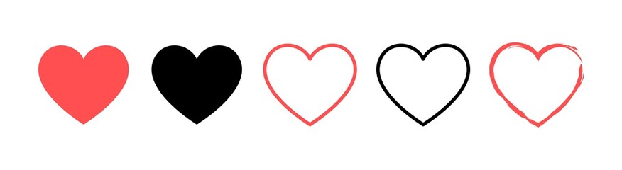 Wall Mural - like and heart icon. live stream video, chat, likes. social nets like red heart web buttons isolated