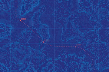 Wall Mural - Sea Depth Topographic Map With Route And Coordinates Conceptual User Interface Blue Abstract Background. Bermuda Triangle. Topographic Cartography. Topographic Map. Topographic Atlas