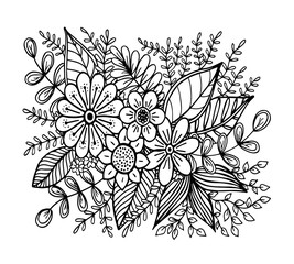 Hand drawn floral doodle. Coloring pages for book. Vector line art