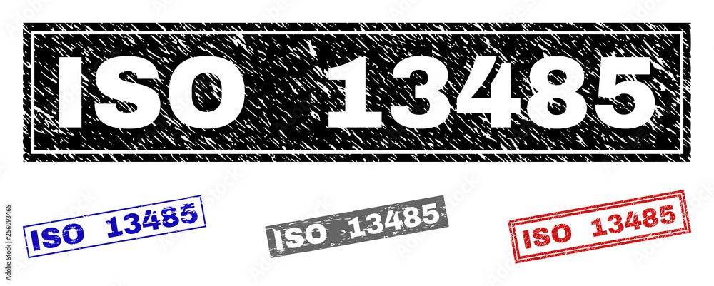 Grunge ISO 13485 rectangle stamp seals isolated on a white background ...