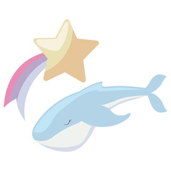 Poster - cute whale with star