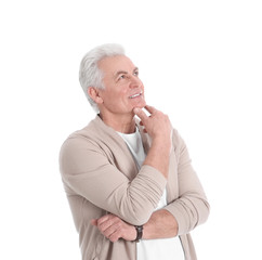 Wall Mural - Portrait of handsome mature man on white background