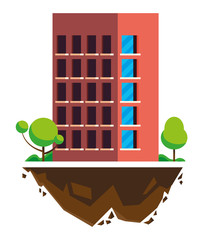 Poster - urban building in terrain ground with trees