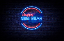A red and blue neon light sign that reads: Happy New Year