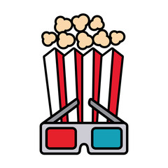 Wall Mural - cinema glasses and popcorn isolated icon