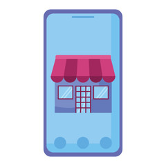 Sticker - smartphone with parasol and store building