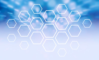 Wall Mural - White hexagons pattern on blue space background.