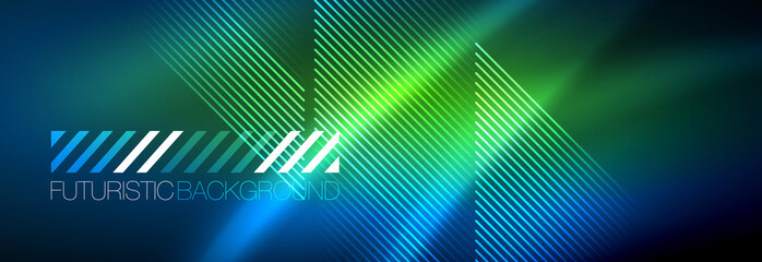 Neon glowing techno lines, hi-tech futuristic abstract background template with lines
