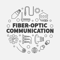 Fiber-optic Communication round vector outline concept illustration