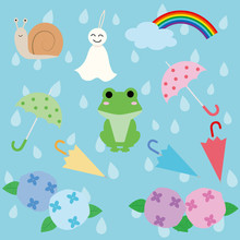 Illustration Set Of Images Of The Rainy Season.