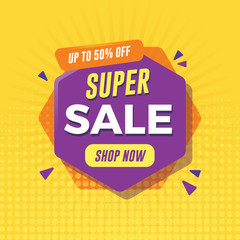 Wall Mural - Super sale banner with geometric shapes