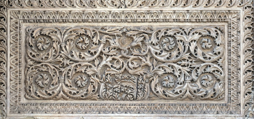 Relief on the north portal, facade detail of St. Mark's Basilica, St. Mark's Square, Venice, Italy, UNESCO World Heritage Sites 