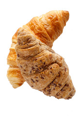 Two different croissants isolated on white. Top view.