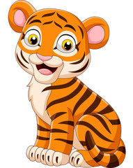 Poster - Cartoon smiling baby tiger sitting