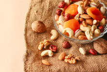 Dried Fruits And Nuts Mix In A Glass Bowl