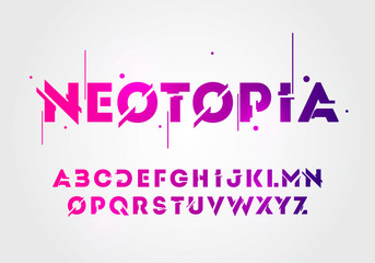 vector illustration abstract technology neon font and alphabet. techno effect logo designs. typograp