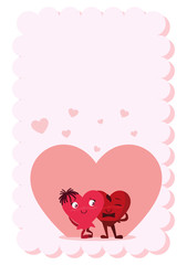 Sticker - postcard with couple hearts kawaii characters