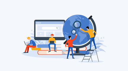 Wall Mural - flat vector illustration technology business research , learning and online education concept with p